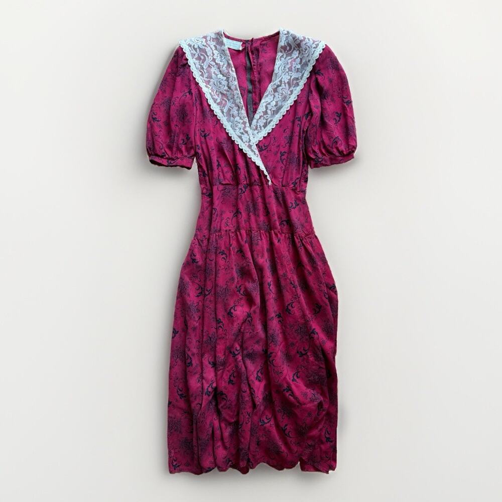Vintage Gunne Sax by Jessica Maxi Dress Women's M Magenta Floral McClintock